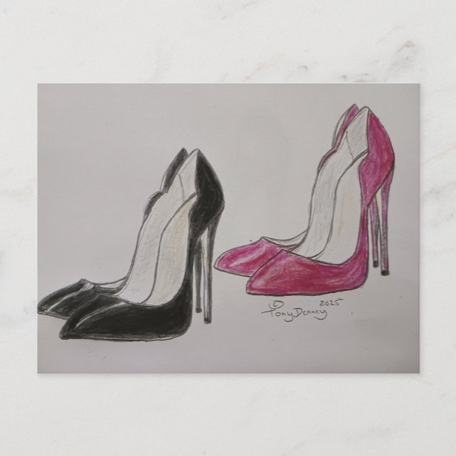 super  red and black high heel shoes postcard (Front)
