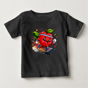 Super Red Apple Running Cartoon Fitness Mascot Baby T-Shirt