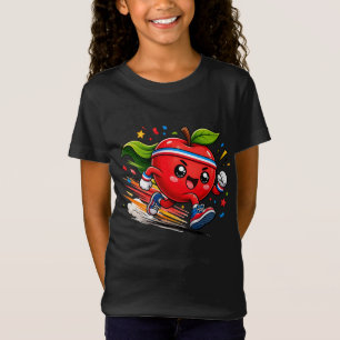 Super Red Apple Running Cartoon Fitness Mascot T-Shirt