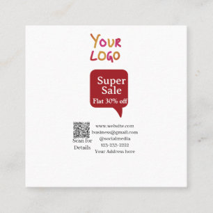 super sale business discount scan QR code details Square Business Card