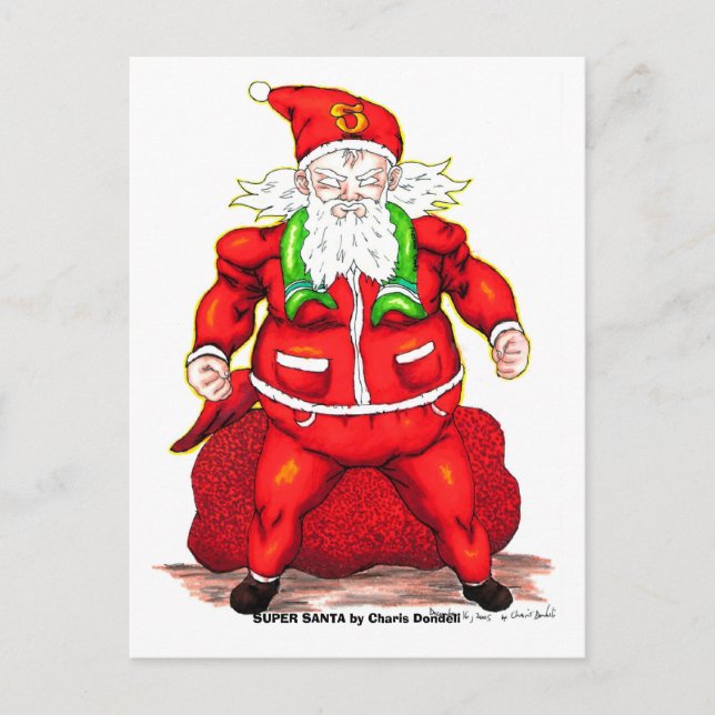 SUPER SANTA by Charis Dondeli Holiday Postcard (Front)