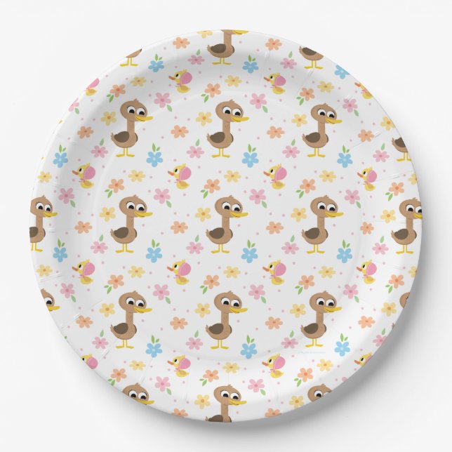 Super Simple | 5 Little Ducks Girl Baby Shower Paper Plate (Front)