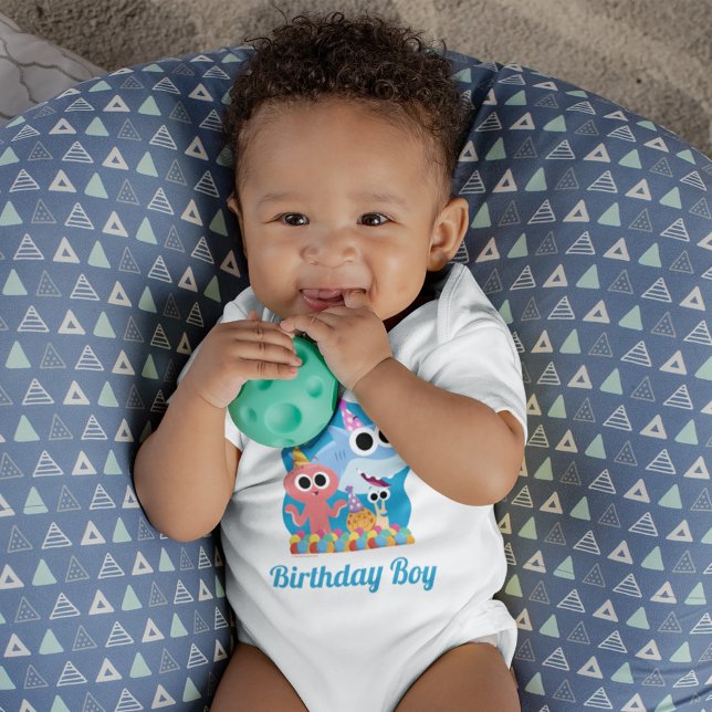Super Simple | Finny the Shark Confetti Birthday Baby Bodysuit (Baby wearing bodysuit)