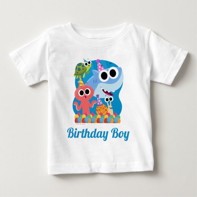 Super Simple | Finny the Shark Confetti Birthday Baby T-Shirt (Front)