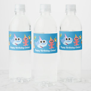 Super Simple Finny the Shark Confetti Birthday Water Bottle Label