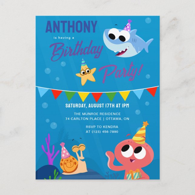 Super Simple | Finny the Shark Ocean Birthday Postcard (Front)