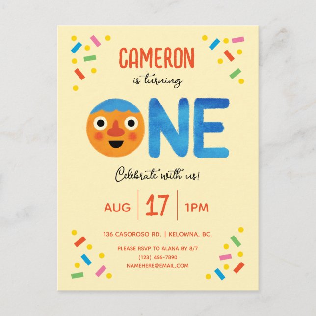 Super Simple Noodle & Pals Confetti 1st Birthday  Postcard (Front)