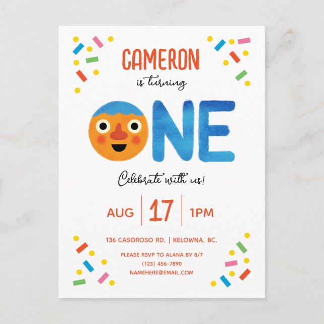 Super Simple Noodle & Pals Confetti 1st Birthday  Postcard (Front)