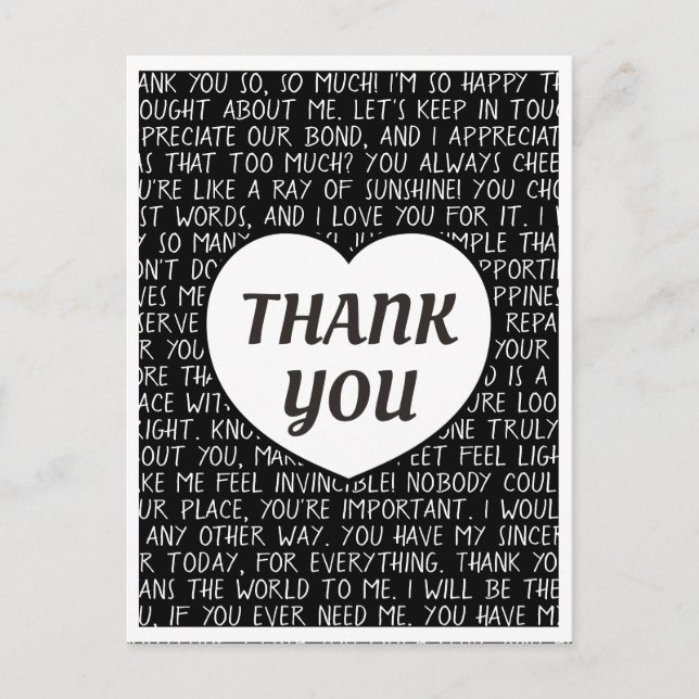 Super Sincere Black and White Thank You Postcard (Front)