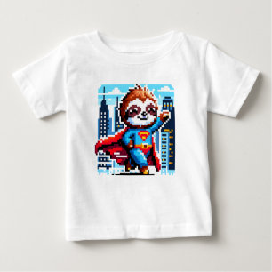 Super Sloth Funny Pixel Art Hero Cityscape Design Baby T-Shirt