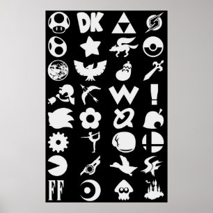 Super Smash Bros Ultimate Series Logos White Ico Poster