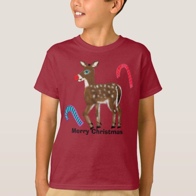 Super Snow the Blue Eyed Reindeer Merry Christmas T-Shirt (Front)