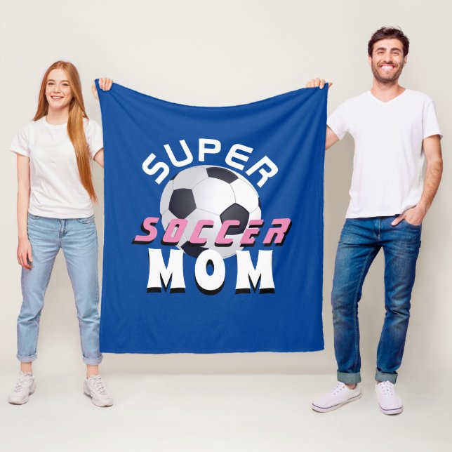 Super Soccer Mum Football Typography Sporty Mother Fleece Blanket (In Situ)