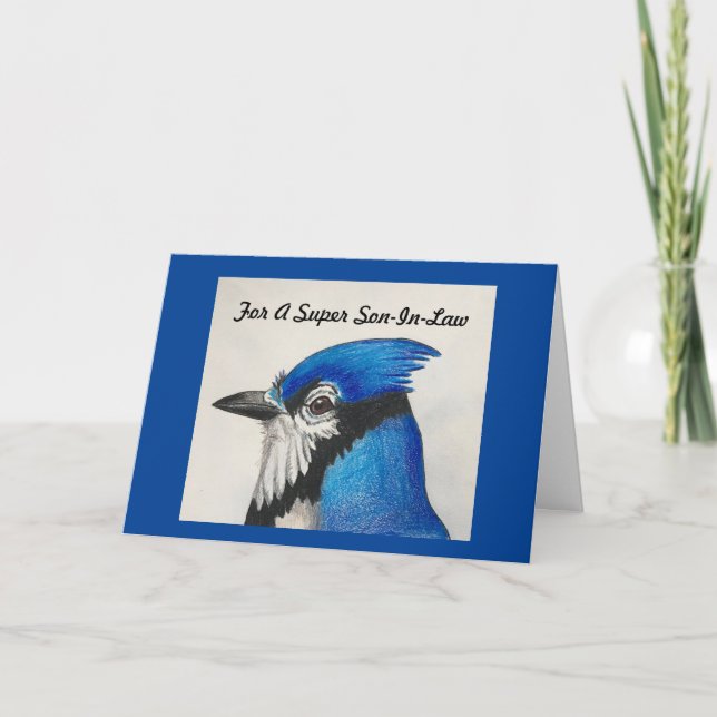 Super Son-In-Law Fathers Day Blue Jay Nature Bird Card (Front)