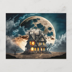 Super Spooky Haunted House Under A Full Moon Postcard