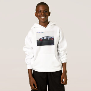 super sports car on boys white sweater hoodie