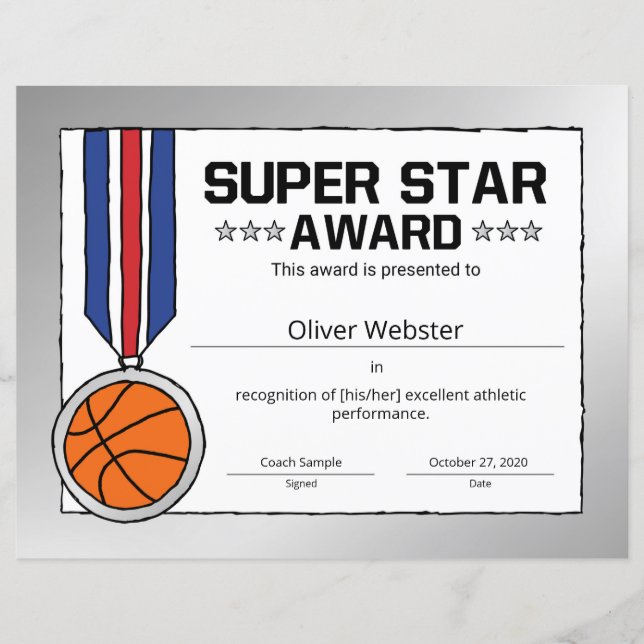 Super Star Basketball Player Award BasketballAward (Front)