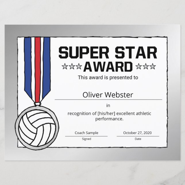 Super Star Volleyball Player Award VolleyballAward (Front)
