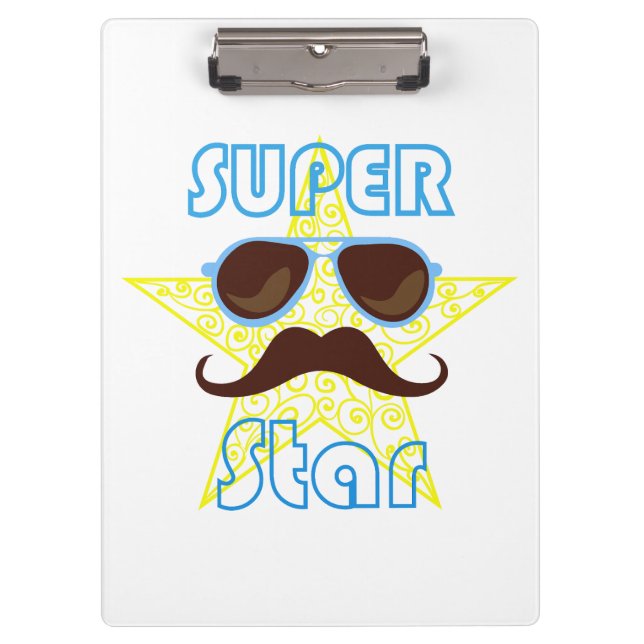 Super Star with sunglasses and mustache Clipboard (Front)