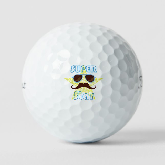 Super Star with sunglasses and mustache Golf Balls (Front)