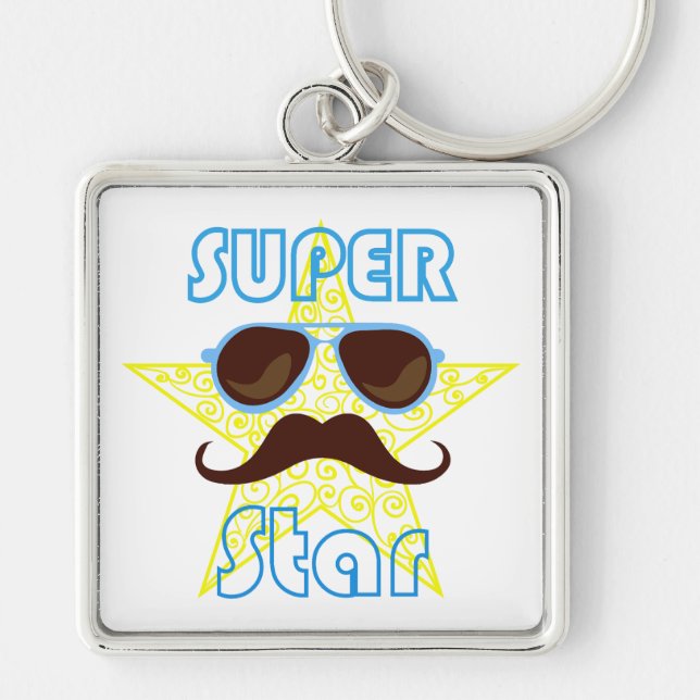 Super Star with sunglasses and mustache Key Ring (Front)
