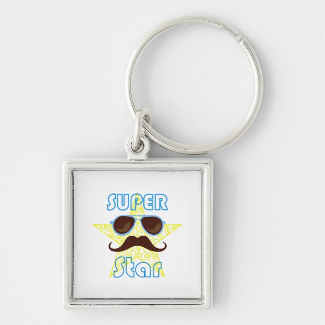 Super Star with sunglasses and mustache Key Ring (Front)