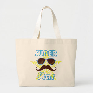 Super Star with sunglasses and mustache Large Tote Bag