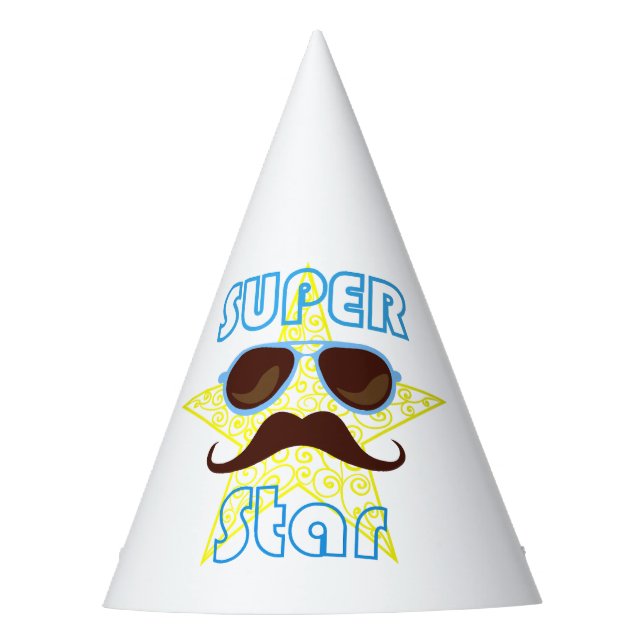 Super Star with sunglasses and mustache Party Hat (Front)