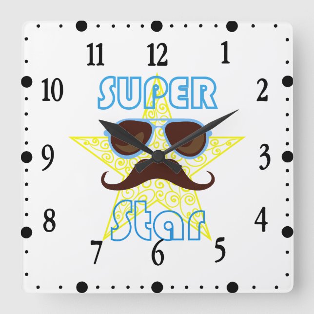 Super Star with sunglasses and mustache Square Wall Clock (Front)