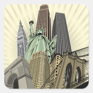 Super Stylised Cityscape NYC Square Sticker