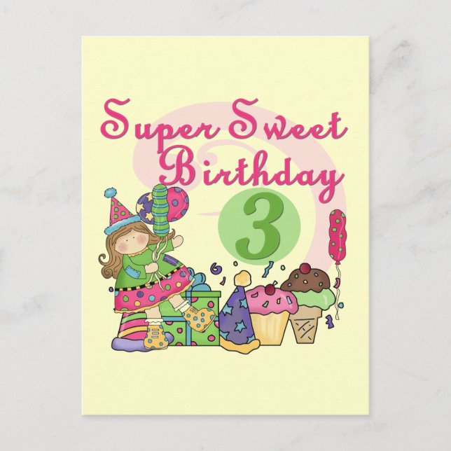 Super Sweet 3rd Birthday Tshirts and Gifts Postcard (Front)