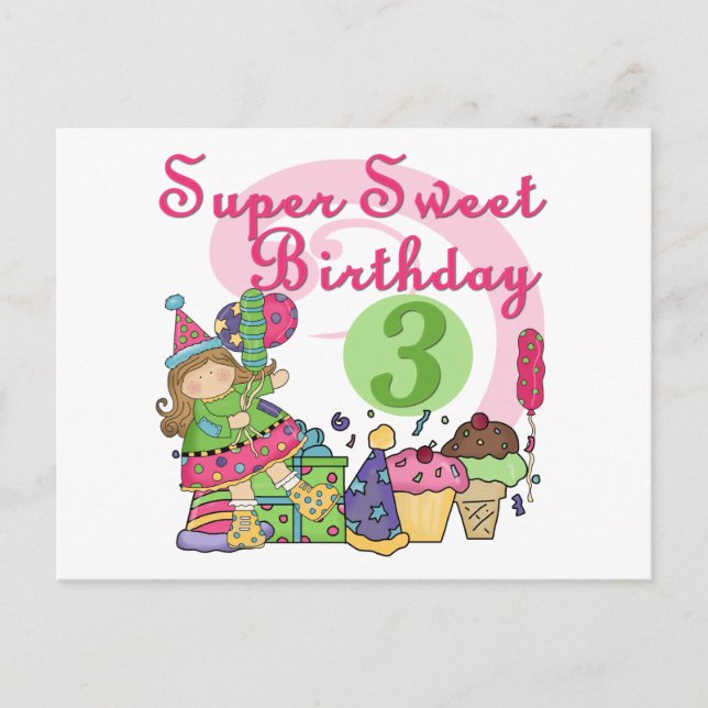 Super Sweet 3rd Birthday Tshirts and Gifts Postcard (Front)