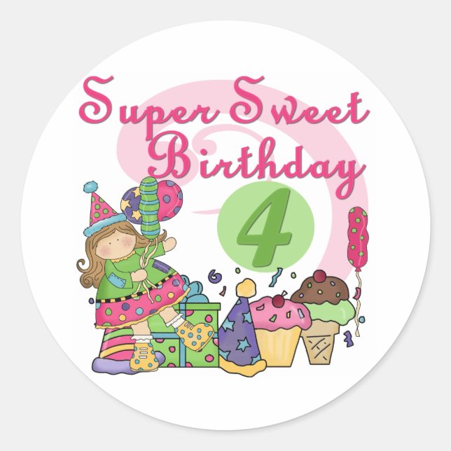 Super Sweet 4th Birthday T-shirts and Gifts Classic Round Sticker (Front)