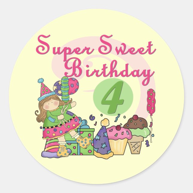 Super Sweet 4th Birthday T-shirts and Gifts Classic Round Sticker (Front)