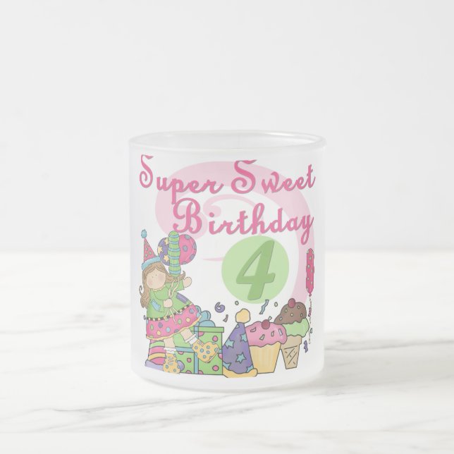Super Sweet 4th Birthday T-shirts and Gifts Frosted Glass Coffee Mug (Center)