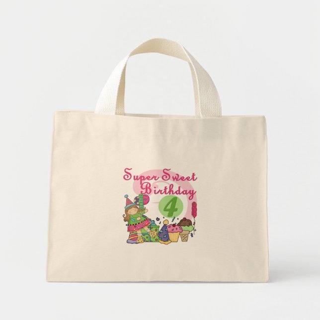 Super Sweet 4th Birthday T-shirts and Gifts Mini Tote Bag (Front)