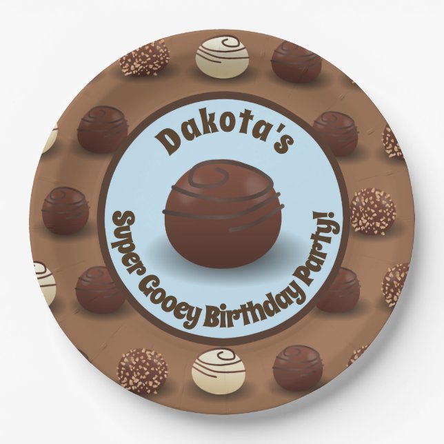 Super Sweet Chocolate Making Birthday Party Blue Paper Plate (Front)