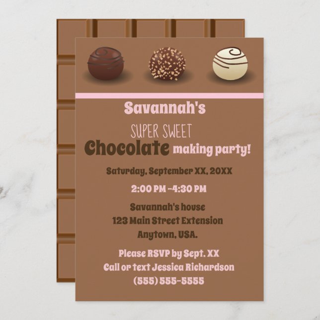 Super Sweet Chocolate Making Birthday Party Invitation (Front/Back)