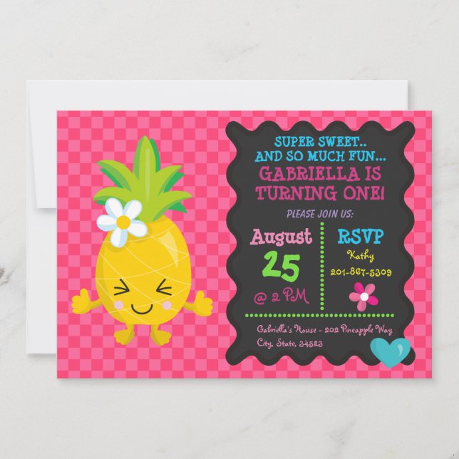 Super Sweet Pineapple First Birthday Invitation (Front)