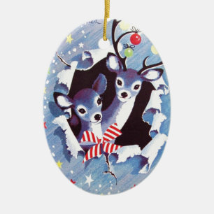 Super Sweet Vintage Blue Reindeer Christmas Ceramic Tree Decoration