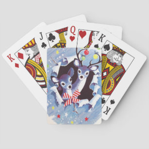 Super Sweet Vintage Blue Reindeer Christmas Playing Cards