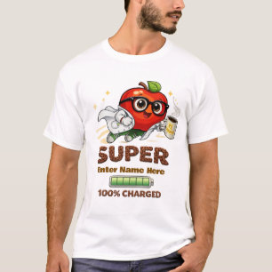 Super Teacher Coffee Apple 100% Charged Retro T-Shirt