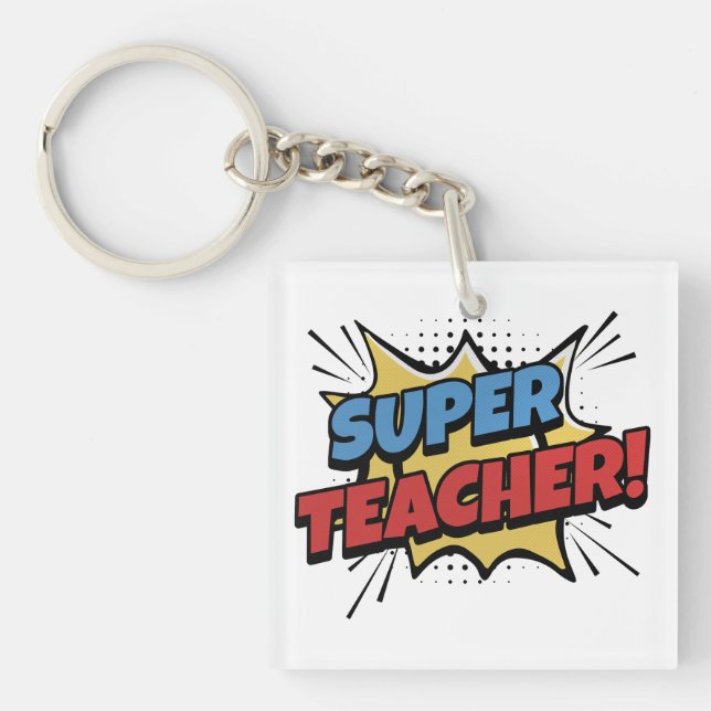 Super Teacher Comic Style Key Ring (Front)