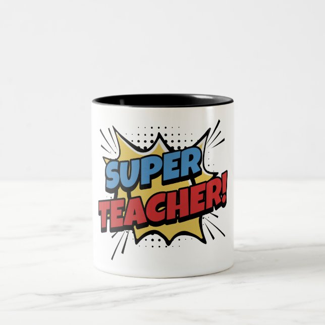 Super Teacher Comic Style Two-Tone Coffee Mug (Center)