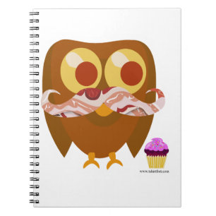 Super Trendy Bacon Moustache Owl Cartoon  Notebook