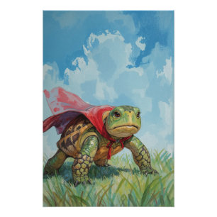 Super Turtle Poster   Funny Cartoon Wall Art