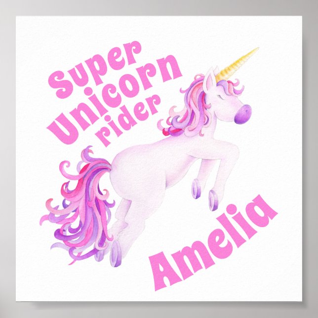 Super unicorn rider pink unicorn whimsy art poster (Front)