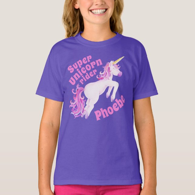 Super unicorn rider pink unicorn whimsy art T-Shirt (Front)