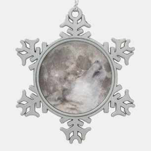 Super Wolf Moon Snowflake Pewter Christmas Ornament
