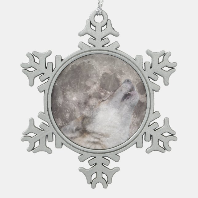 Super Wolf Moon Snowflake Pewter Christmas Ornament (Front)